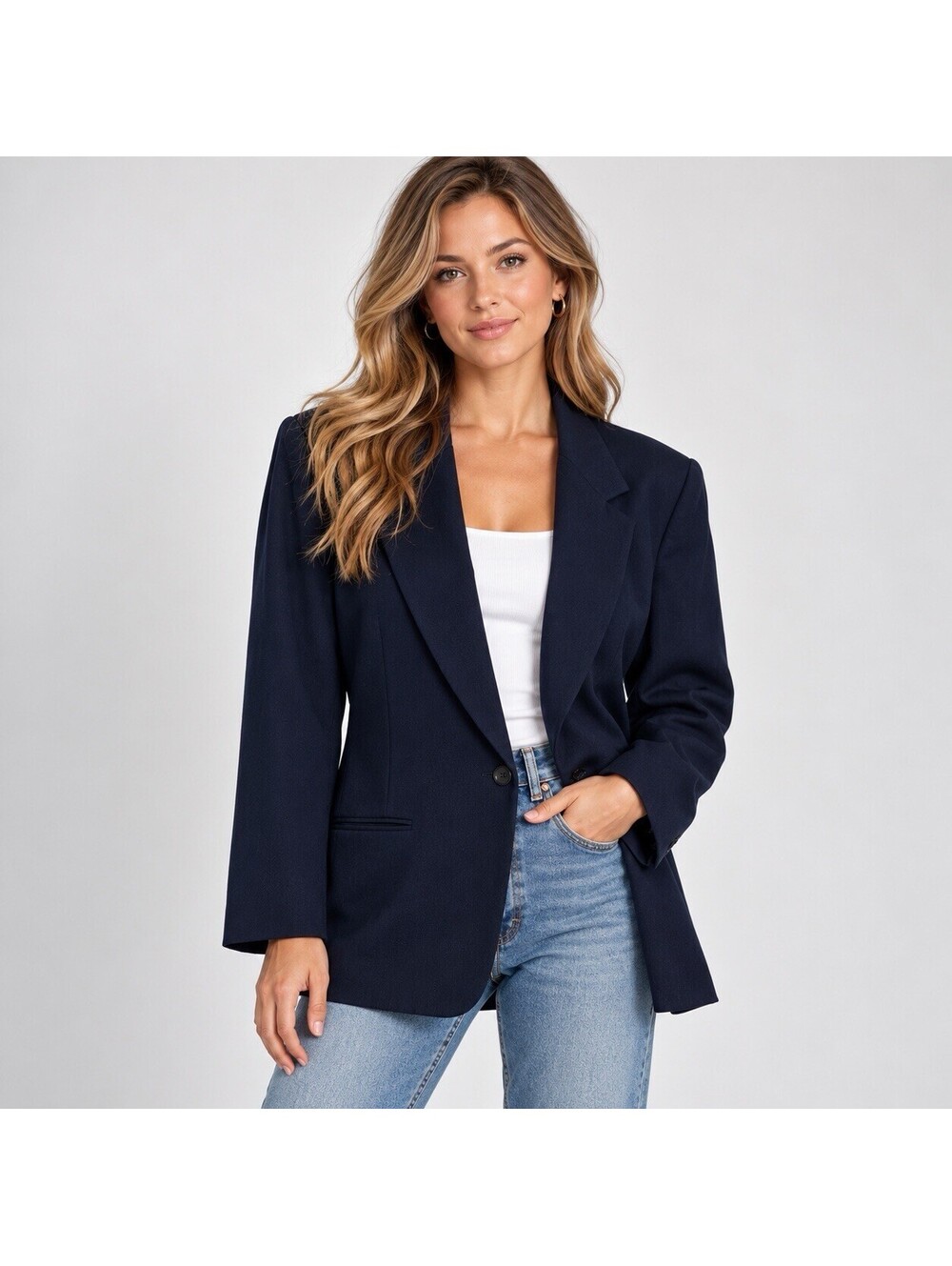 Vintage Requirements Navy Wool Blazer Women’s 10 90s Oversized Old Money Academi